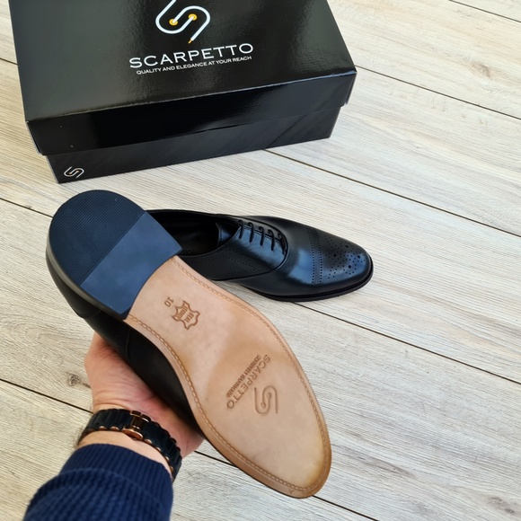 Sposami Black Men's Genuine Leather Oxford Shoes - Leather Sole - Picture 2 of 6